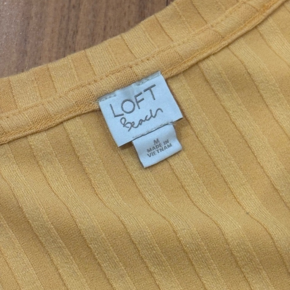 Women’s LOFT Beach Ribbed Midi Mustard Yellow Dress Short Sleeve Size Medium - Picture 3 of 10